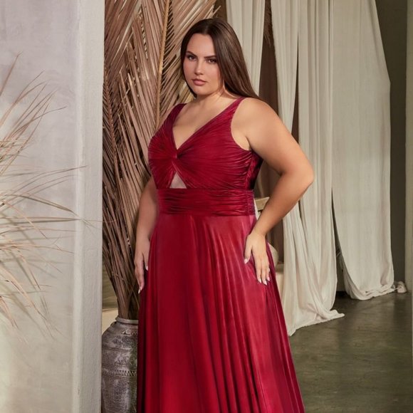 NEW LONG A-LINE SLEEVELESS SATIN DRESS WITH V-NECKLINE &...